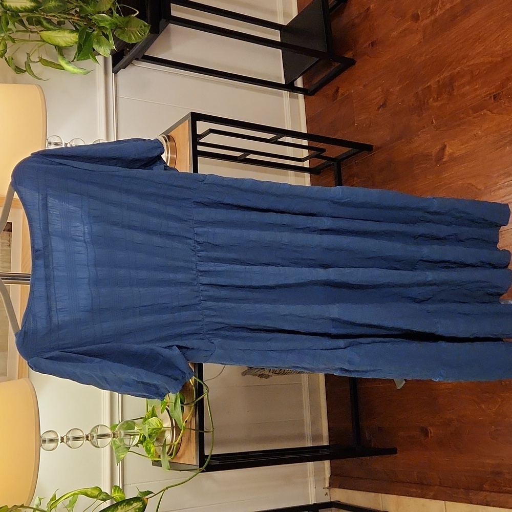 Shein Vcay Plus dress, square neck, puffed sleeve ruffle hem, Dusty Blue, 2X(16) - Picture 3 of 7